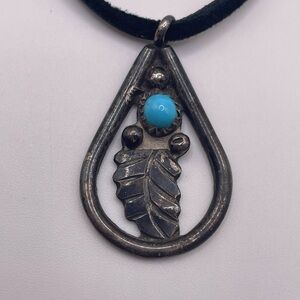 Rita Paul Sterling Silver Turquoise Pendant Necklace Native Southwest Signed